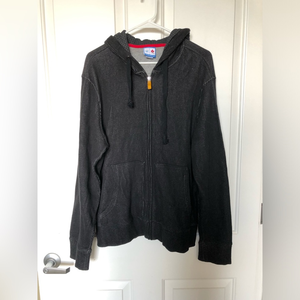 Hudson Bay Company Men's faded Black thermal cotton Zip-Up Hooded Jacket size M